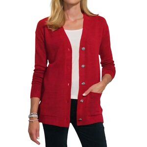 Talbots NWOT Jewel Button Cardigan V Neck Red Pockets Size Lp